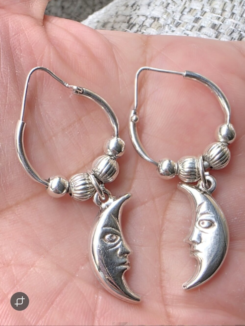 Vintage 925 Moon Hoop Earrings - Picture 8 of 9